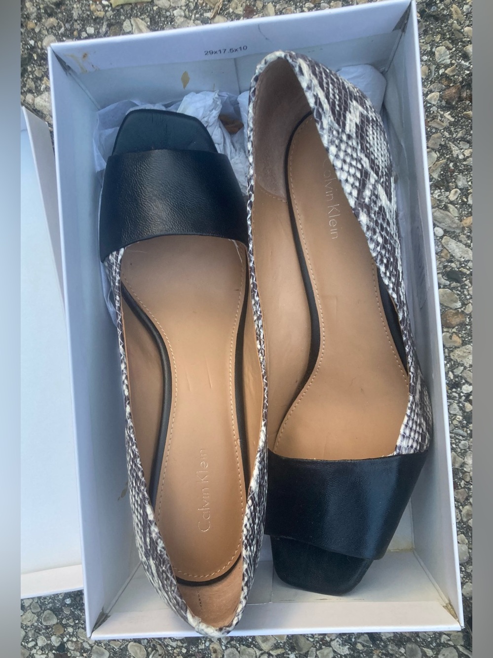 Calvin Klein Women's Black & White Snake/Reptile Print Peeptoe Heels Sz 9